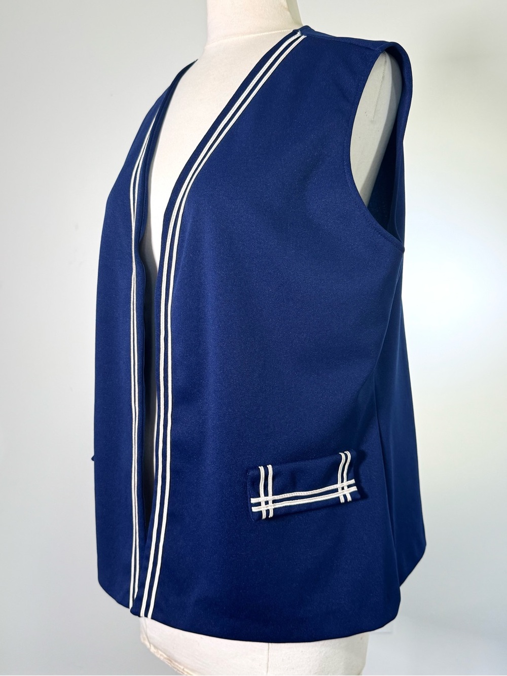 Vintage 70s JCPenney Fashions Blue Nautical Vest White Trim L XL True Retro